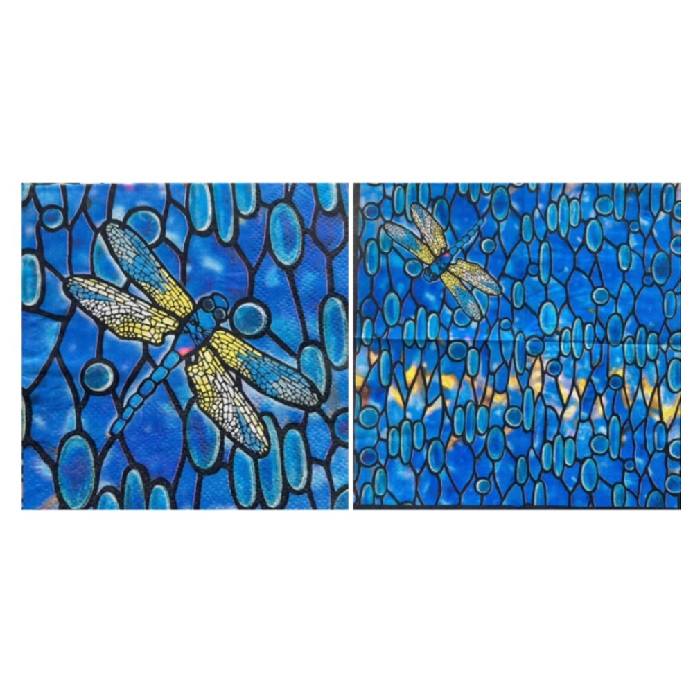 Two (2) Individual DIY Decorative Craft Cocktail Napkins: Dragonfly Blue
